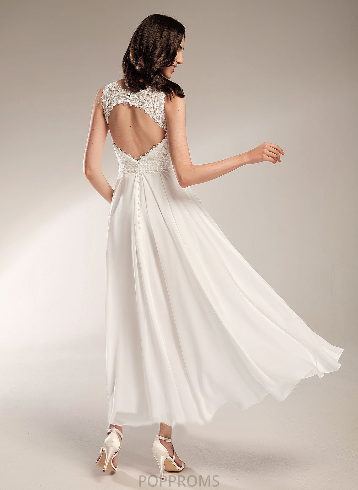 A-Line Wedding Dresses Asymmetrical Scoop Wedding Natalie Dress Chiffon Lace