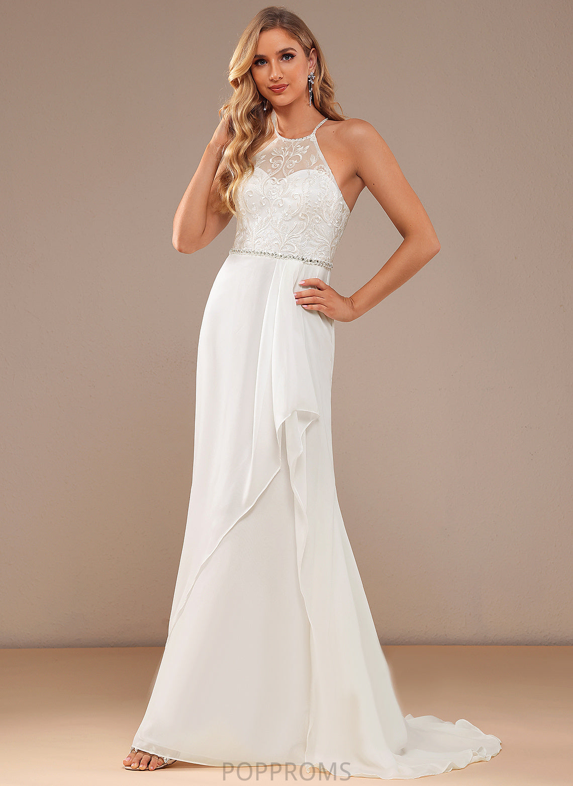 Train Sally Beading With Dress Lace Lace A-Line Neck Sequins Wedding Dresses Sweep Chiffon Wedding High