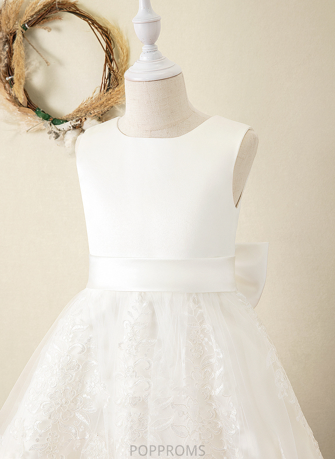 Ball-Gown/Princess Dress With (Undetachable Scoop sash) Flower Flower Girl Dresses Neck Bow(s) Sleeveless Girl Satin/Lace Sidney - Knee-length