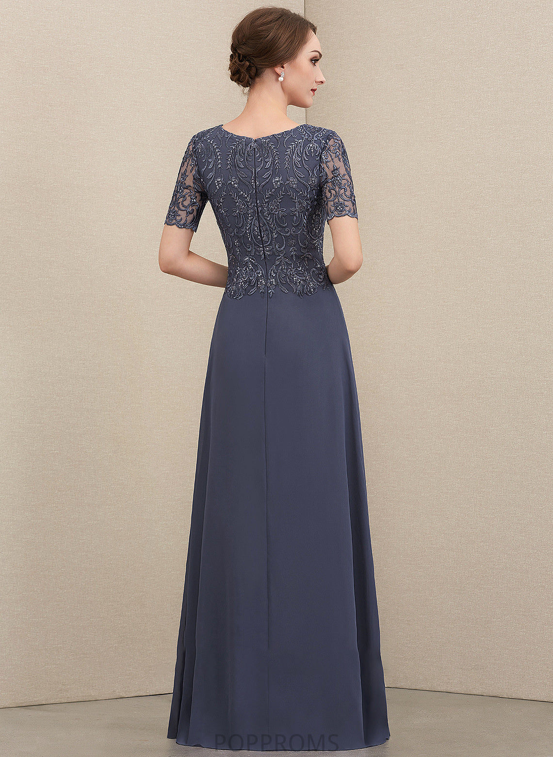 Mother Floor-Length the Lace Neck Dress Mother of the Bride Dresses Amaya Chiffon Scoop of A-Line Bride