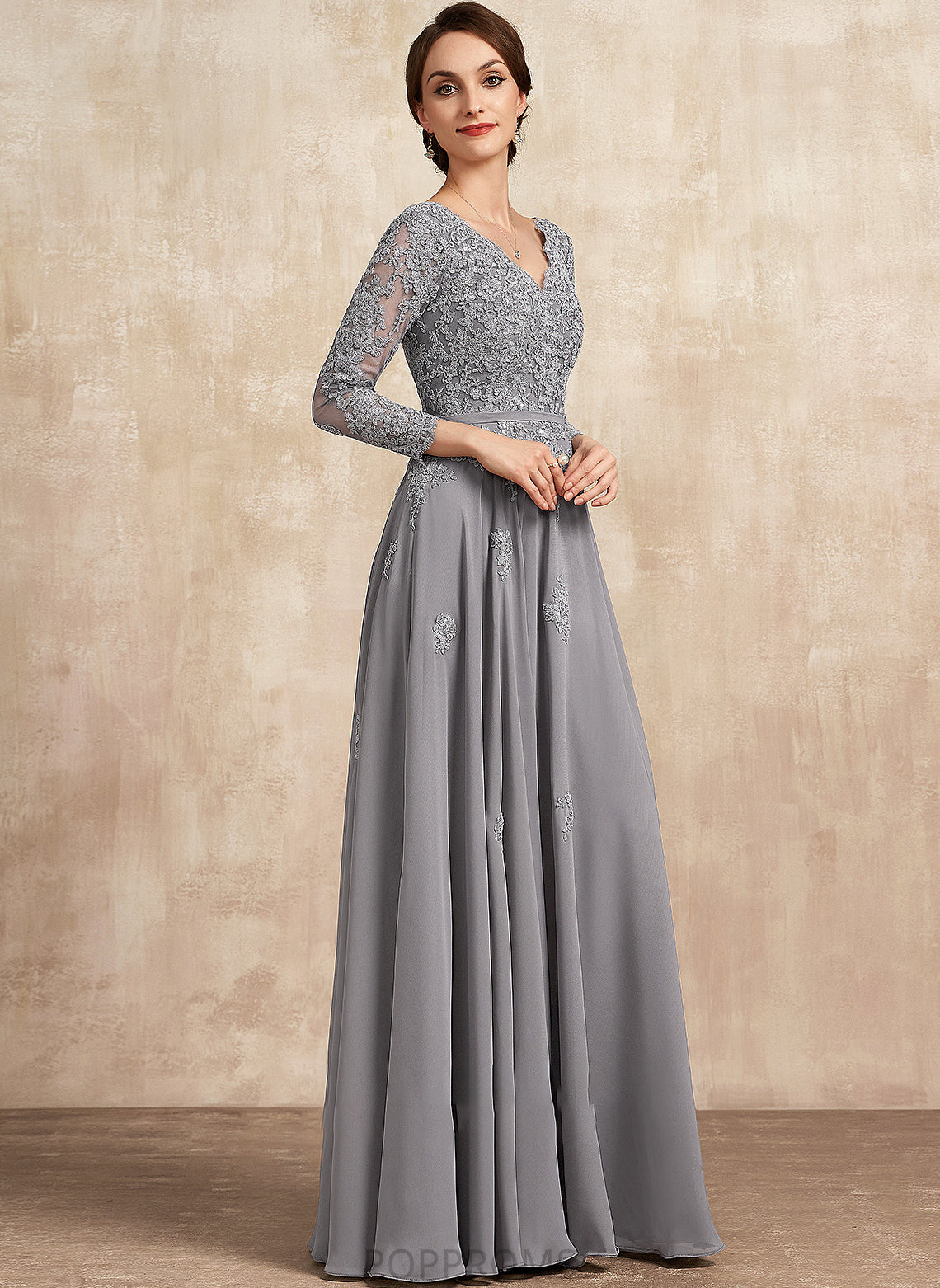 Mother of the Bride Dresses of Maria the Mother Chiffon A-Line Floor-Length V-neck Lace Bride Dress