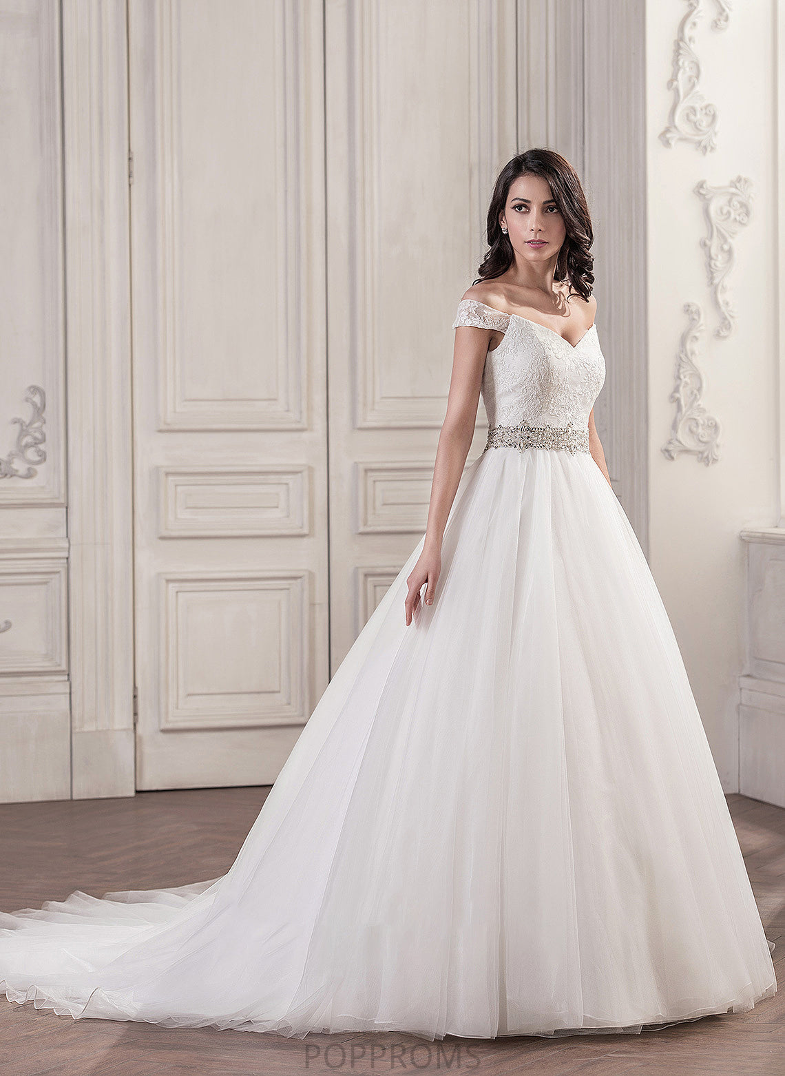 With Wedding Ball-Gown/Princess Sequins Dress Beading Brielle Wedding Dresses Cathedral Tulle Train