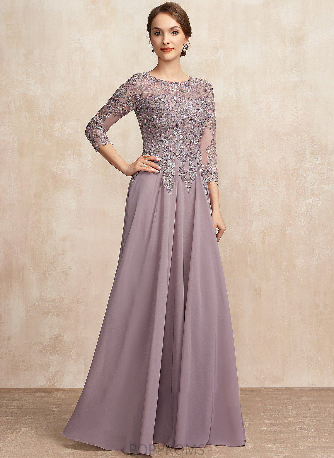 Neck Lena Chiffon Mother of the Bride Dresses Mother A-Line Scoop Sequins Dress With Floor-Length Lace of the Bride