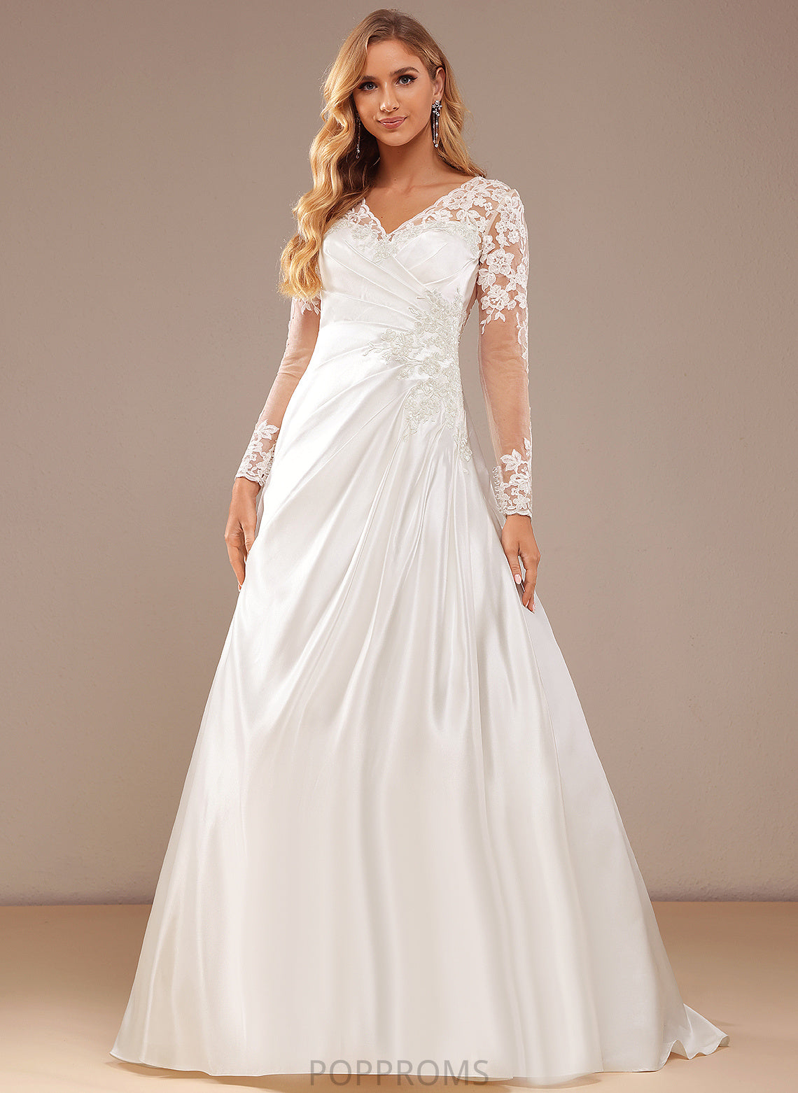 Sequins A-Line Train Dress Lace Court Catalina Satin Lace With Wedding Dresses Wedding V-neck