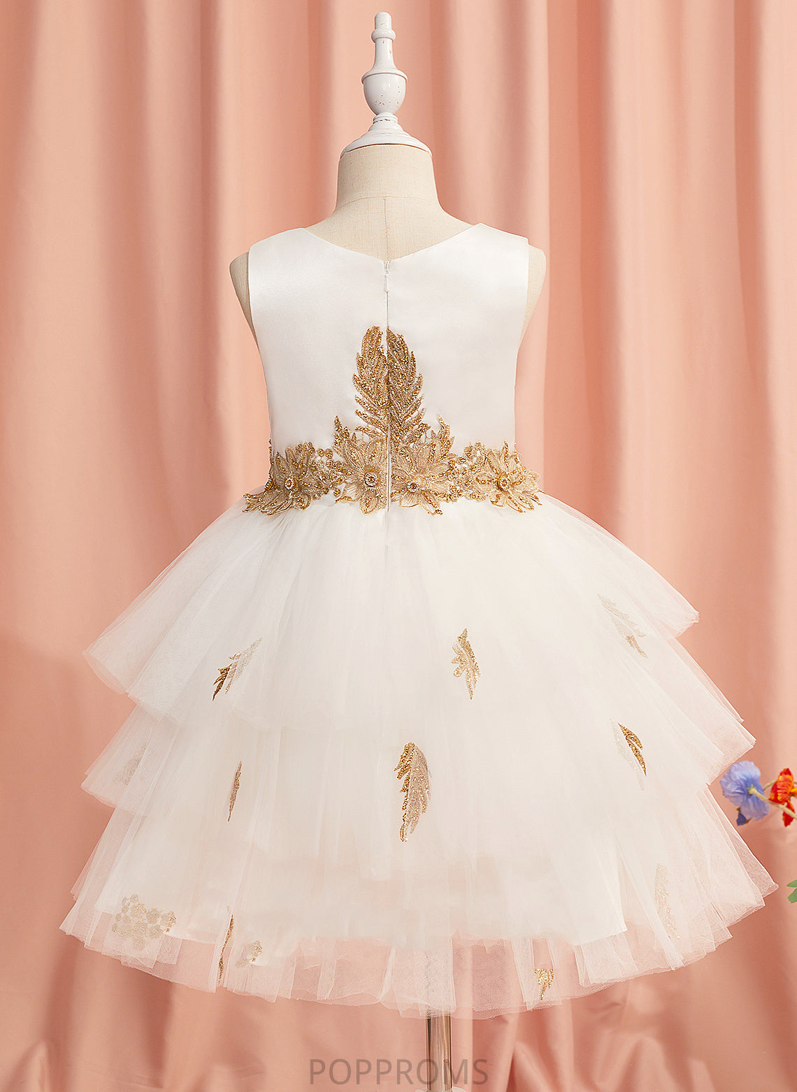 Ball-Gown/Princess Neck Dress Mia Knee-length Flower Flower Girl Dresses Sleeveless Lace/Beading - Tulle Girl With Scoop