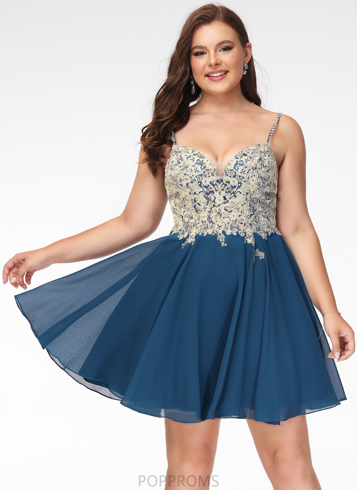 Short/Mini With Beading Chiffon Lace V-neck A-Line Prom Dresses Persis