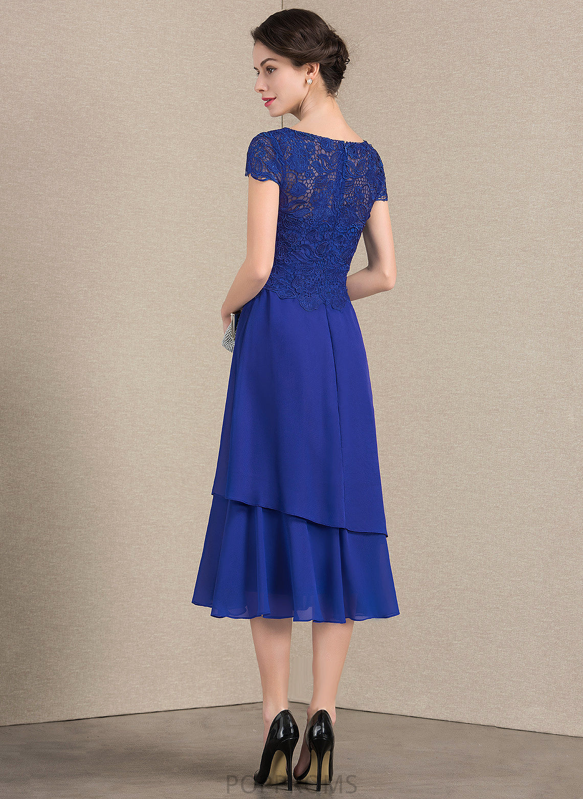 Chiffon Mother Scoop A-Line Angelina Mother of the Bride Dresses Lace Bride the of Dress Neck Tea-Length