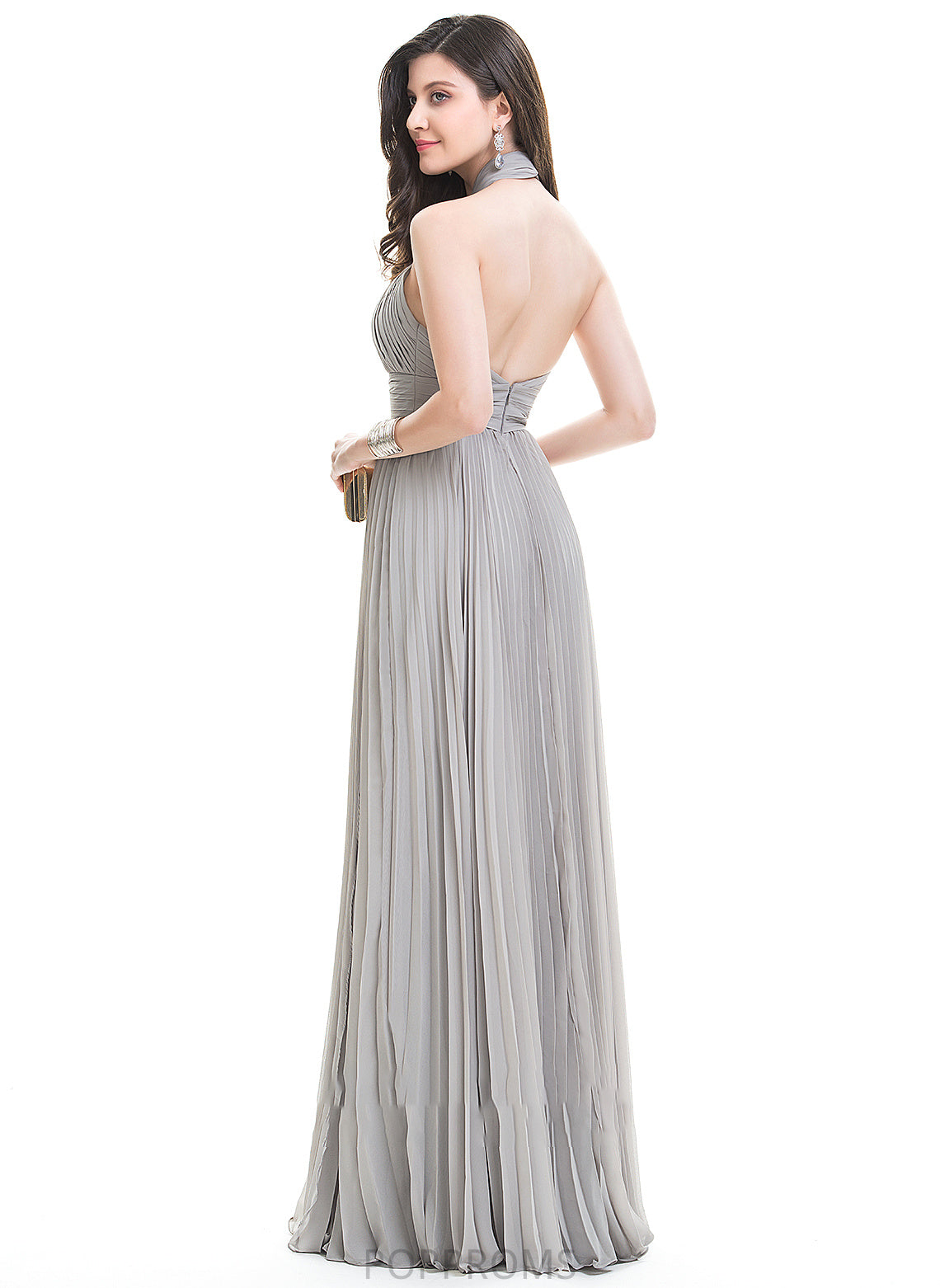 Floor-Length Prom Dresses Pleated With Front Esperanza A-Line Halter Chiffon Split