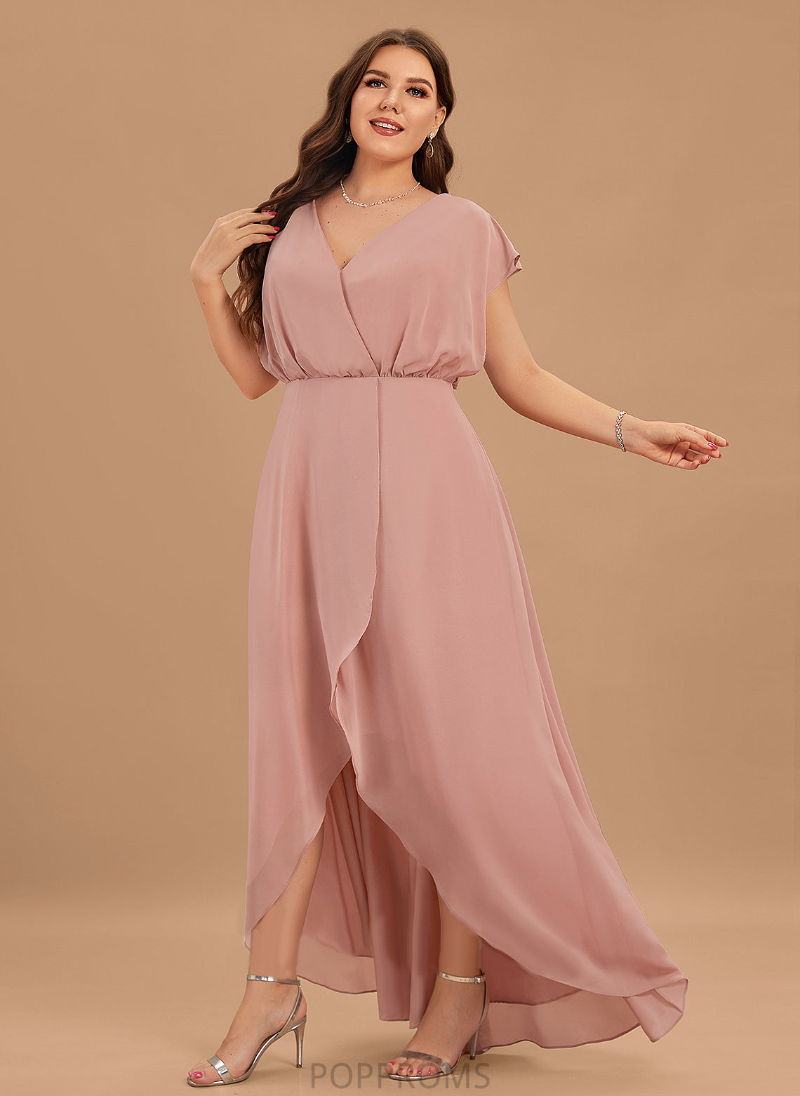 V-neck Silhouette Embellishment SplitFront A-Line Neckline Fabric Length Asymmetrical Journey Sleeveless Floor Length Bridesmaid Dresses