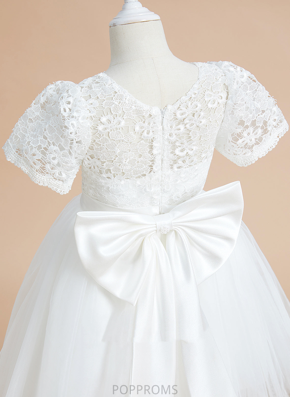 Flower Girl Dresses Short Knee-length Flower Sleeves - A-Line Tulle/Lace Girl Scoop Bow(s) With Dress Lea Neck