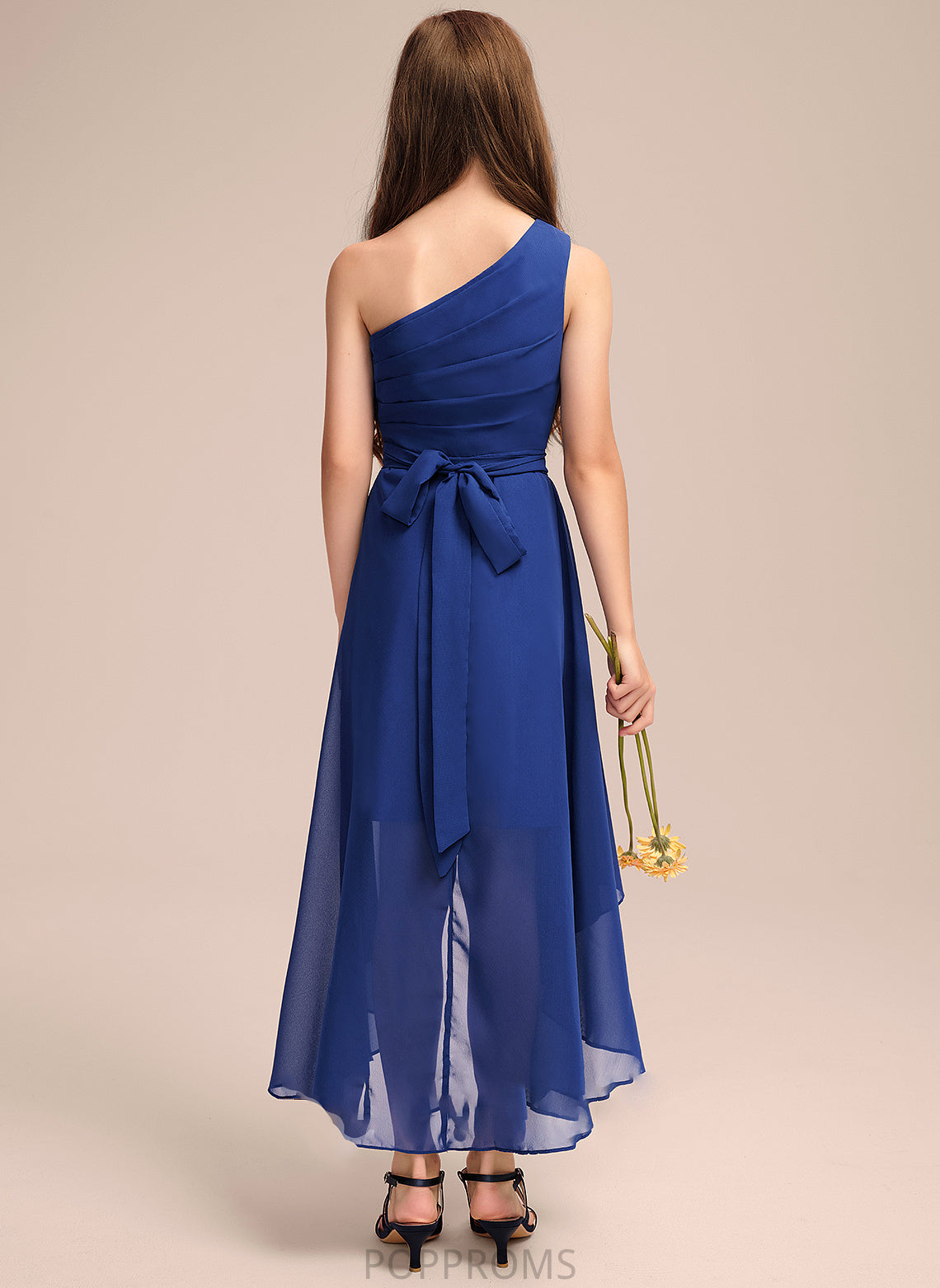 With Claudia One-Shoulder Asymmetrical Bow(s) A-Line Chiffon Ruffles Junior Bridesmaid Dresses