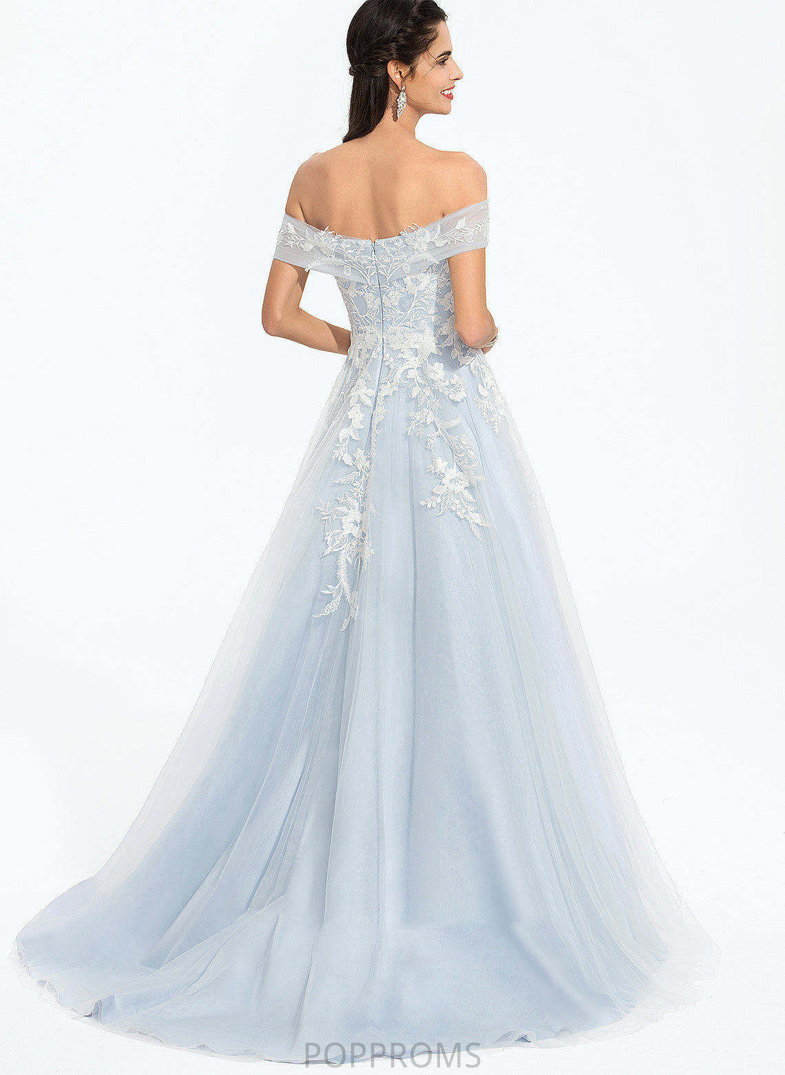 With Sweep Ingrid Tulle Prom Dresses Sequins Ball-Gown/Princess Train Off-the-Shoulder