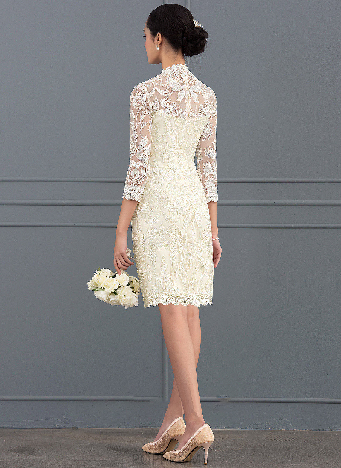 Wedding Dresses Knee-Length Neck Lace Wedding Dress High Sheath/Column Maddison