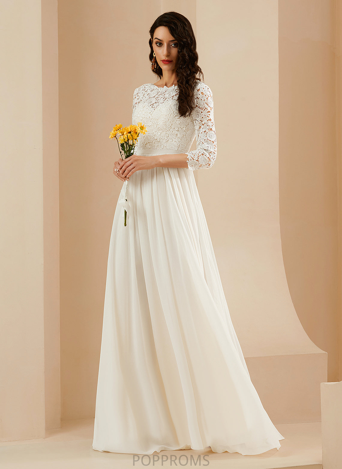 Train Dress Scoop Neck Sweep A-Line Chiffon Lace Wedding Dresses Jaelynn With Wedding