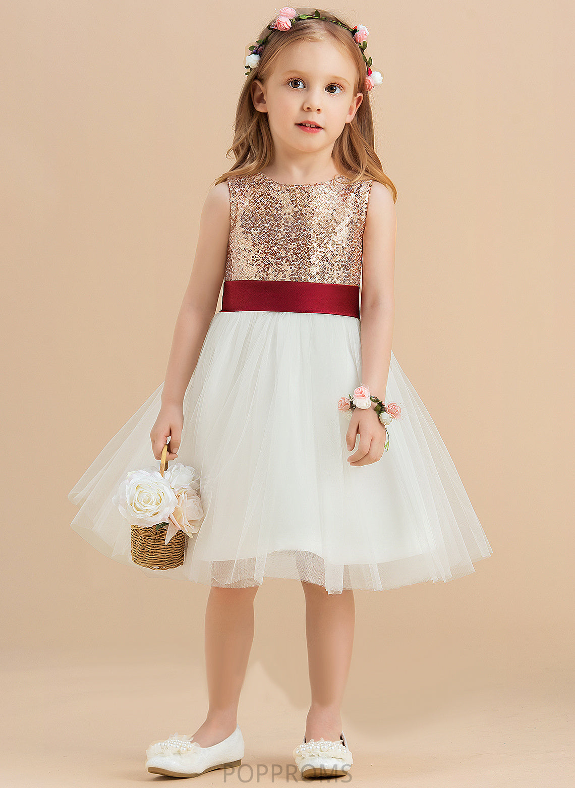 With sash) Neck A-Line Sleeveless Dress Satin/Tulle/Sequined Knee-length Girl (Undetachable Flower Girl Dresses Scoop Flower Shyanne Sequins/Bow(s) -