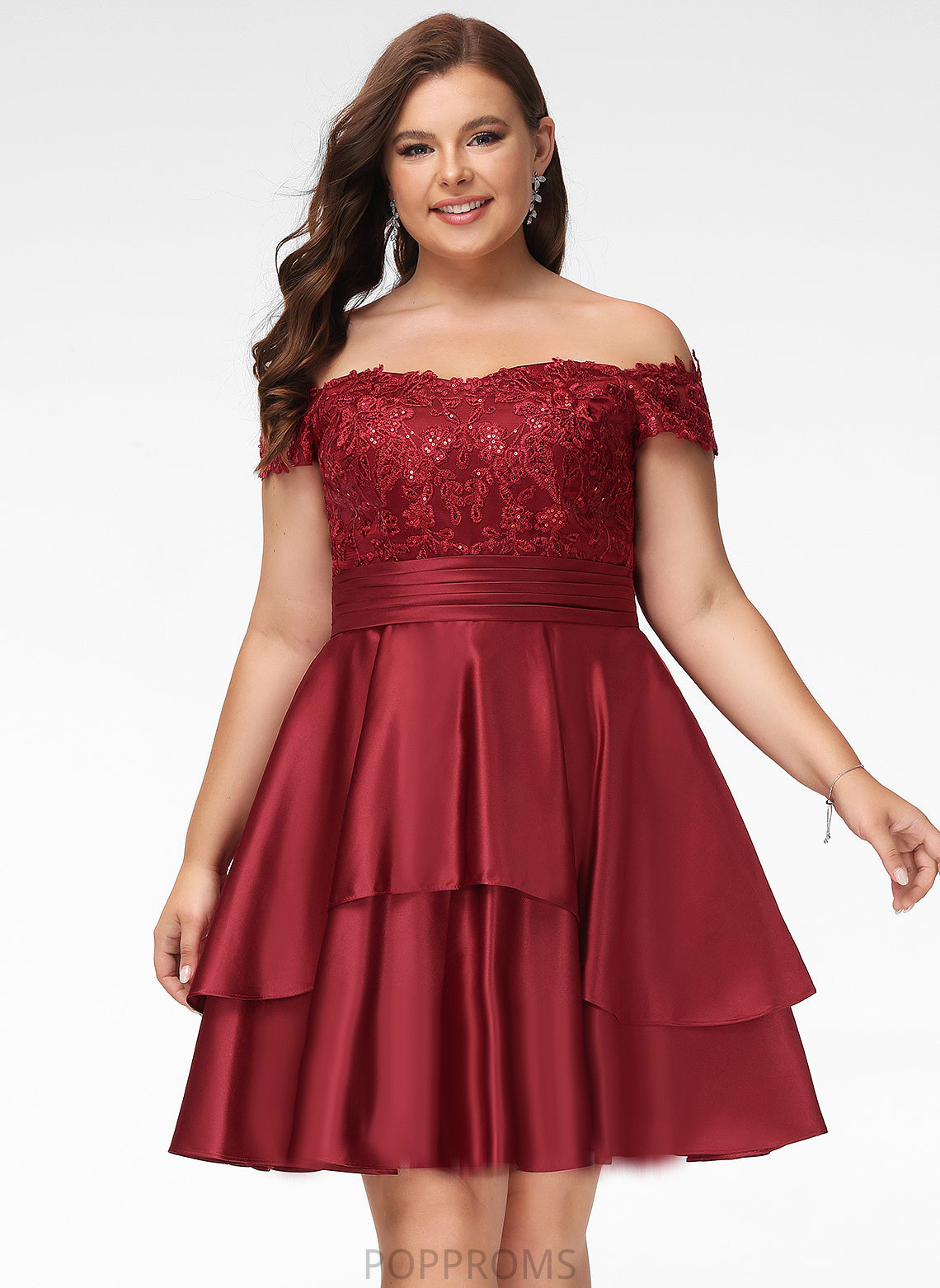 Cocktail Dresses Lace A-Line Off-the-Shoulder Camille Sequins Knee-Length Satin With Dress Cocktail