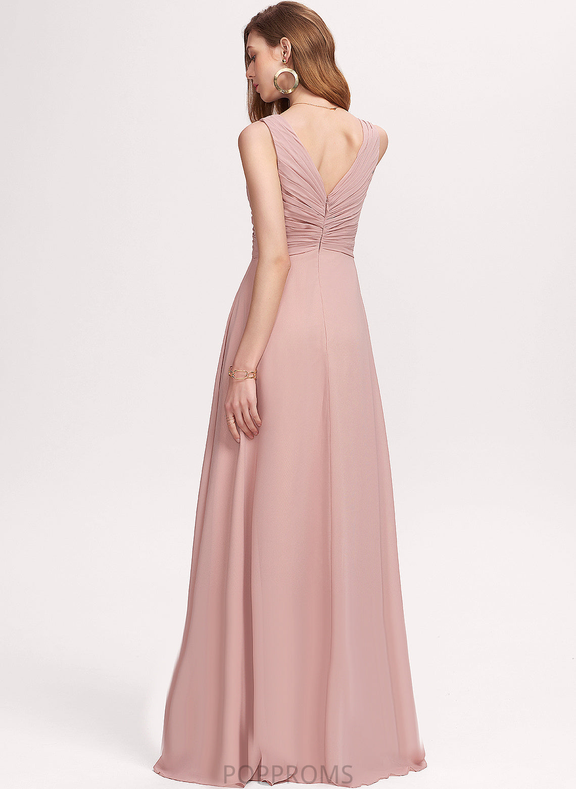 V-neck Floor-Length A-Line Fabric Silhouette Length Neckline Embellishment Pleated Tessa V-Neck A-Line/Princess Bridesmaid Dresses