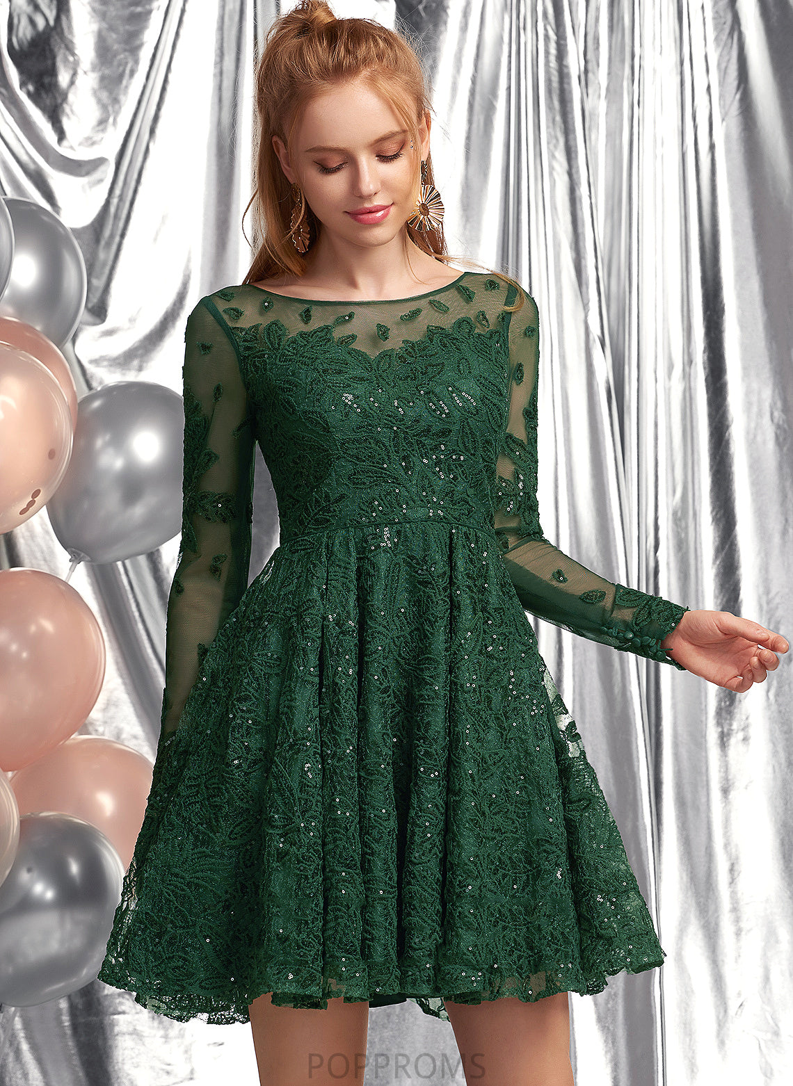 Lace Short/Mini A-Line Sequins With Neck Homecoming Lace Dress Homecoming Dresses Taniya Scoop