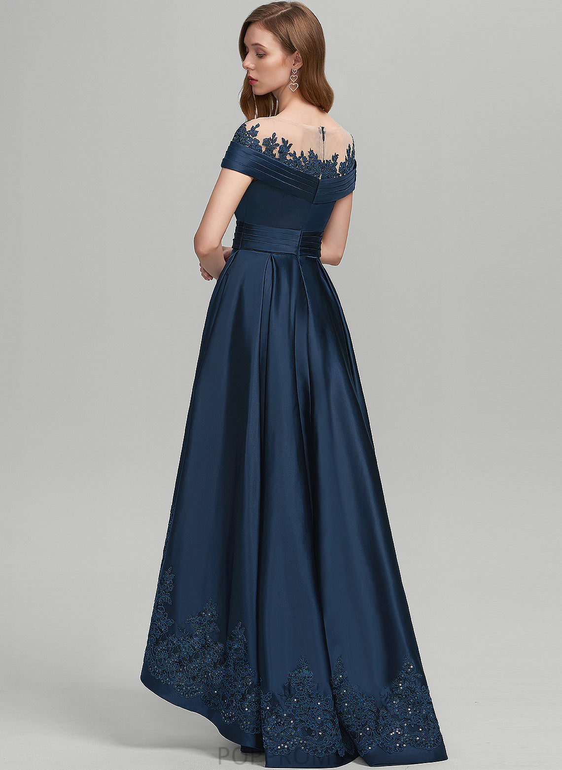 Scoop Satin Prom Dresses Ball-Gown/Princess Sequins With Lorelei Asymmetrical Lace