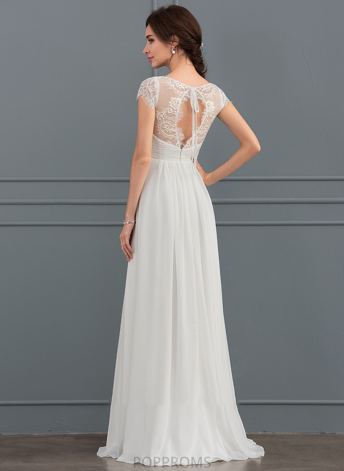 Wedding Dresses Ruffle Renee A-Line Chiffon Dress With V-neck Wedding Floor-Length Lace