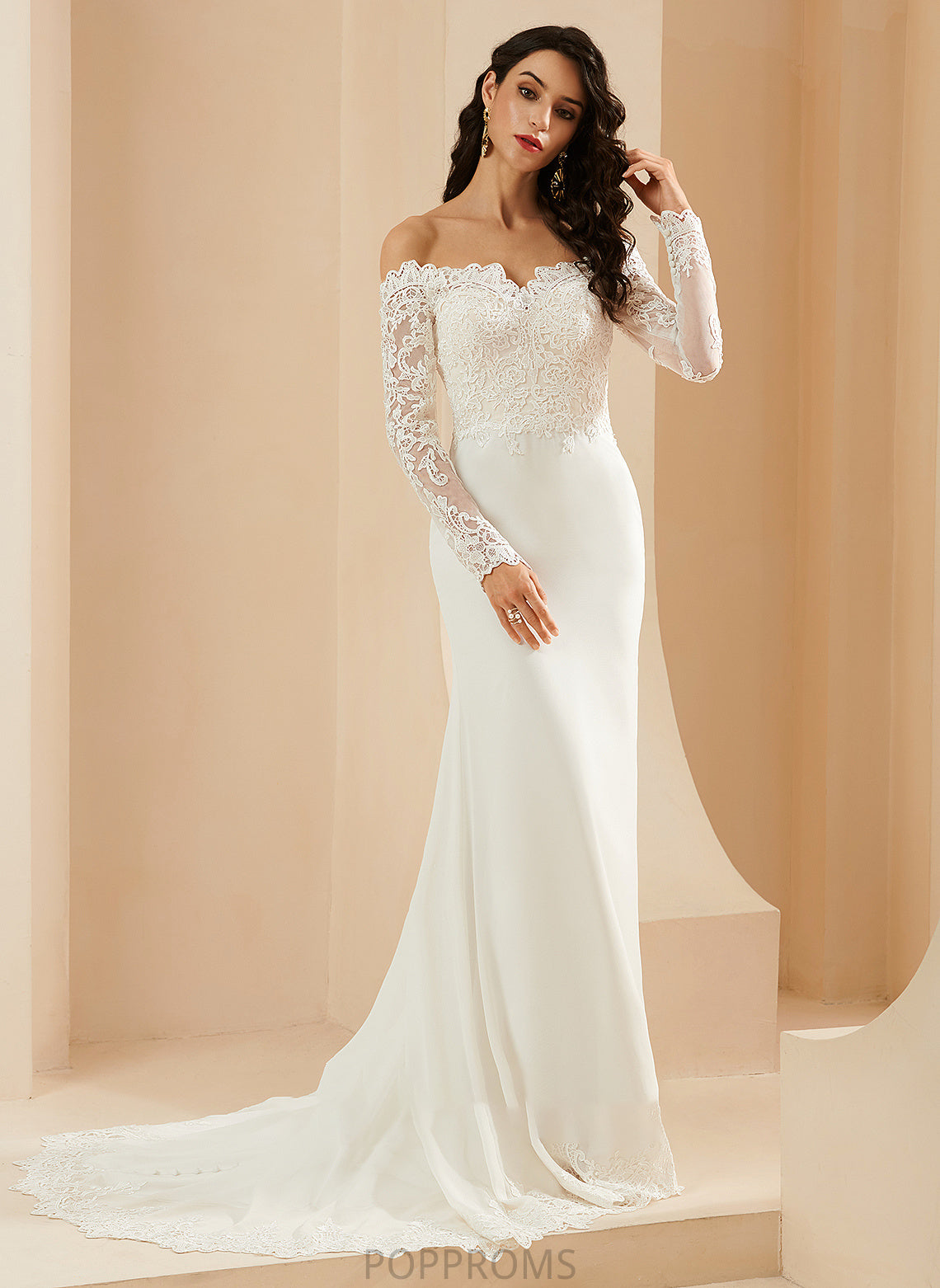 Lace Alyson Court Train Wedding Trumpet/Mermaid Wedding Dresses Off-the-Shoulder With Dress