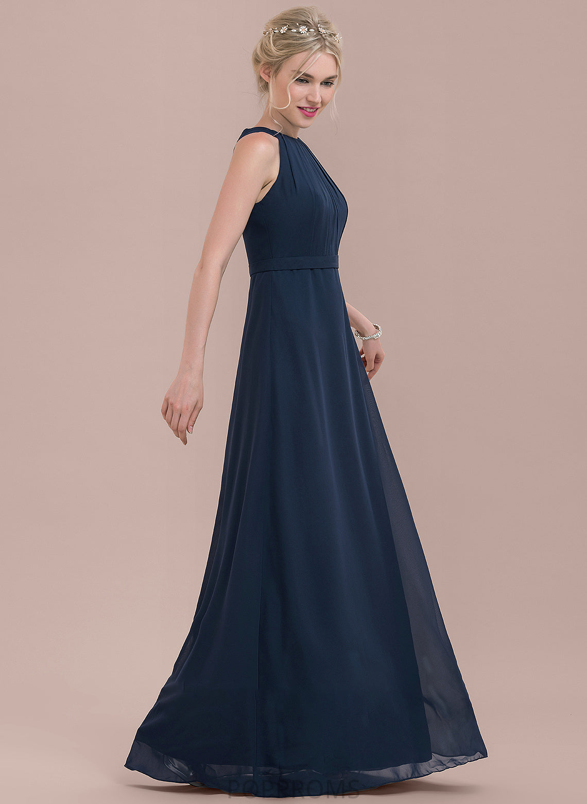 Length Fabric A-Line Silhouette Ruffle Embellishment Neckline ScoopNeck Floor-Length Hadassah Sleeveless Floor Length Bridesmaid Dresses