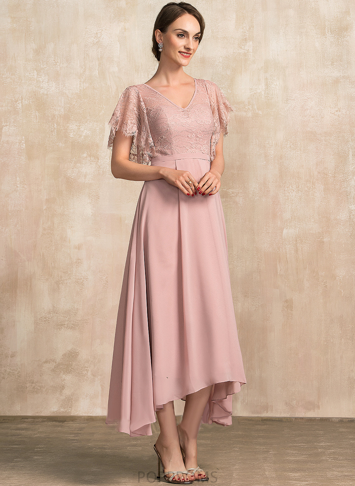 Val A-Line Ankle-Length V-neck Mother of the Bride Dresses Lace the of Mother Bride Dress Chiffon