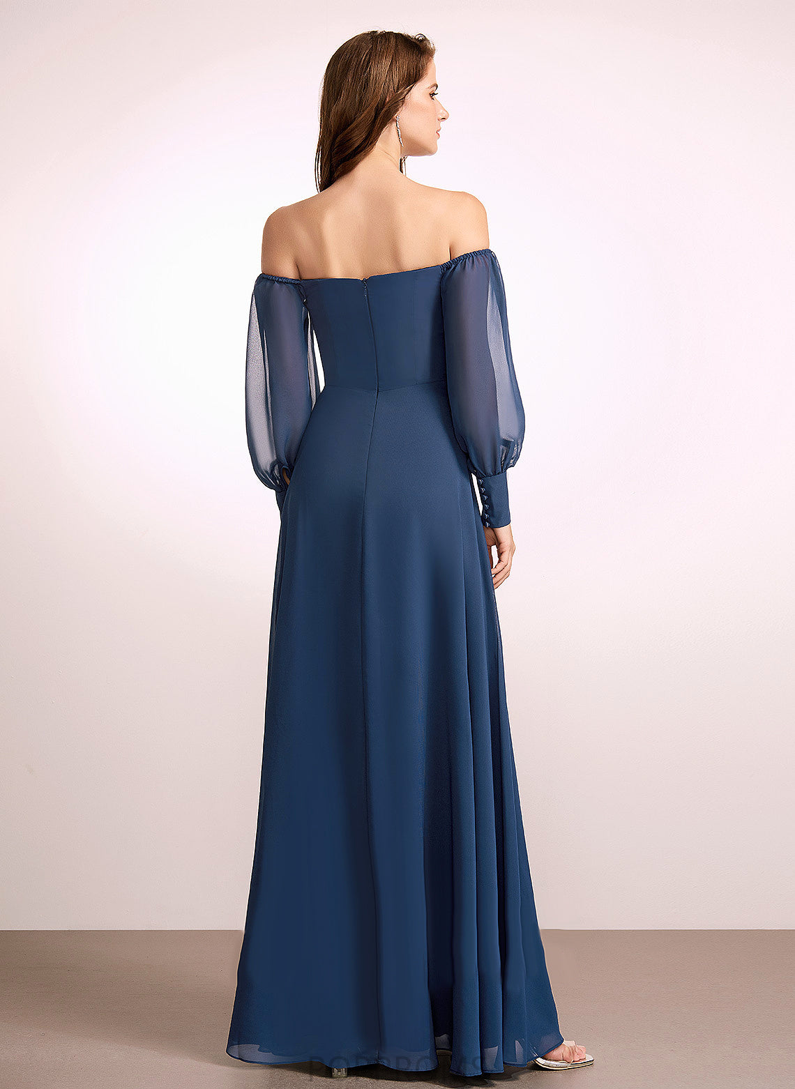 Embellishment Silhouette Neckline Length A-Line Fabric Off-the-Shoulder Floor-Length SplitFront Iliana One Shoulder A-Line/Princess Bridesmaid Dresses