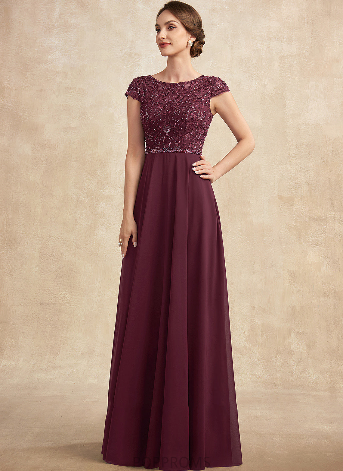 Sequins Mother of the Bride Dresses of Mother Dress Floor-Length the Chiffon A-Line Scoop Bride Neck Donna With Beading Lace