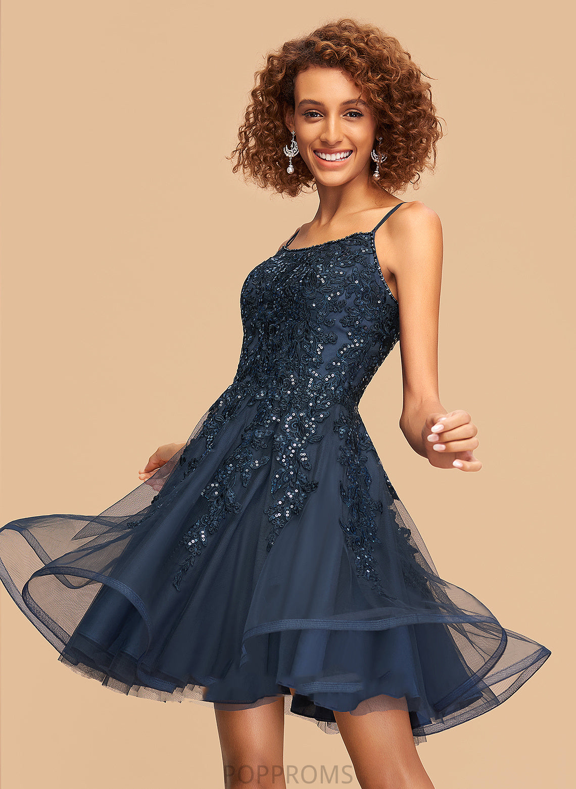 Beading Tulle A-Line Neckline Homecoming Short/Mini Homecoming Dresses Square Dress With Logan Lace Sequins