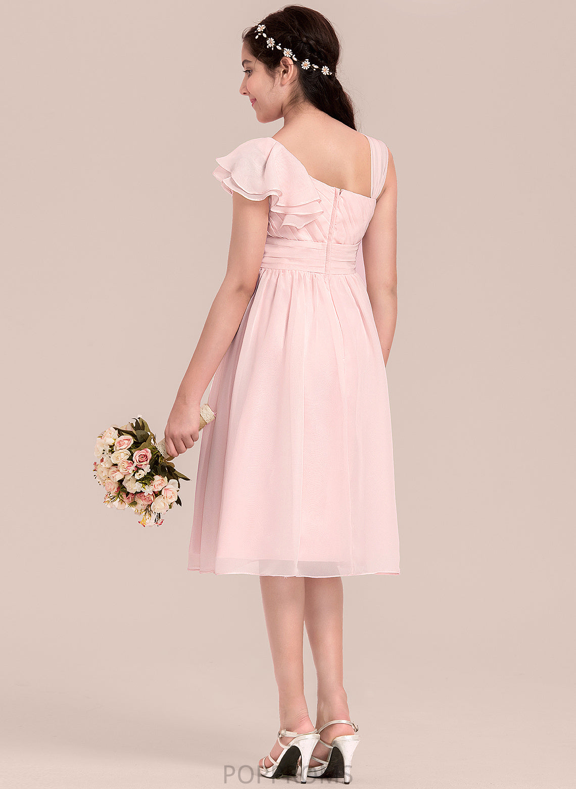 With A-Line V-neck Chiffon Ruffles Junior Bridesmaid Dresses Knee-Length Cascading Gina