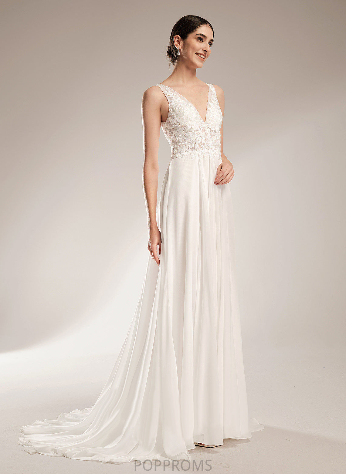 Beading Chiffon Wedding A-Line Train With Wedding Dresses Sequins V-neck Abbie Dress Court Lace