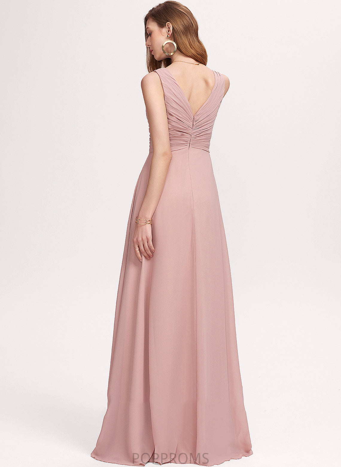 Chiffon Floor-Length Prom Dresses Marian V-neck A-Line Ruffle With