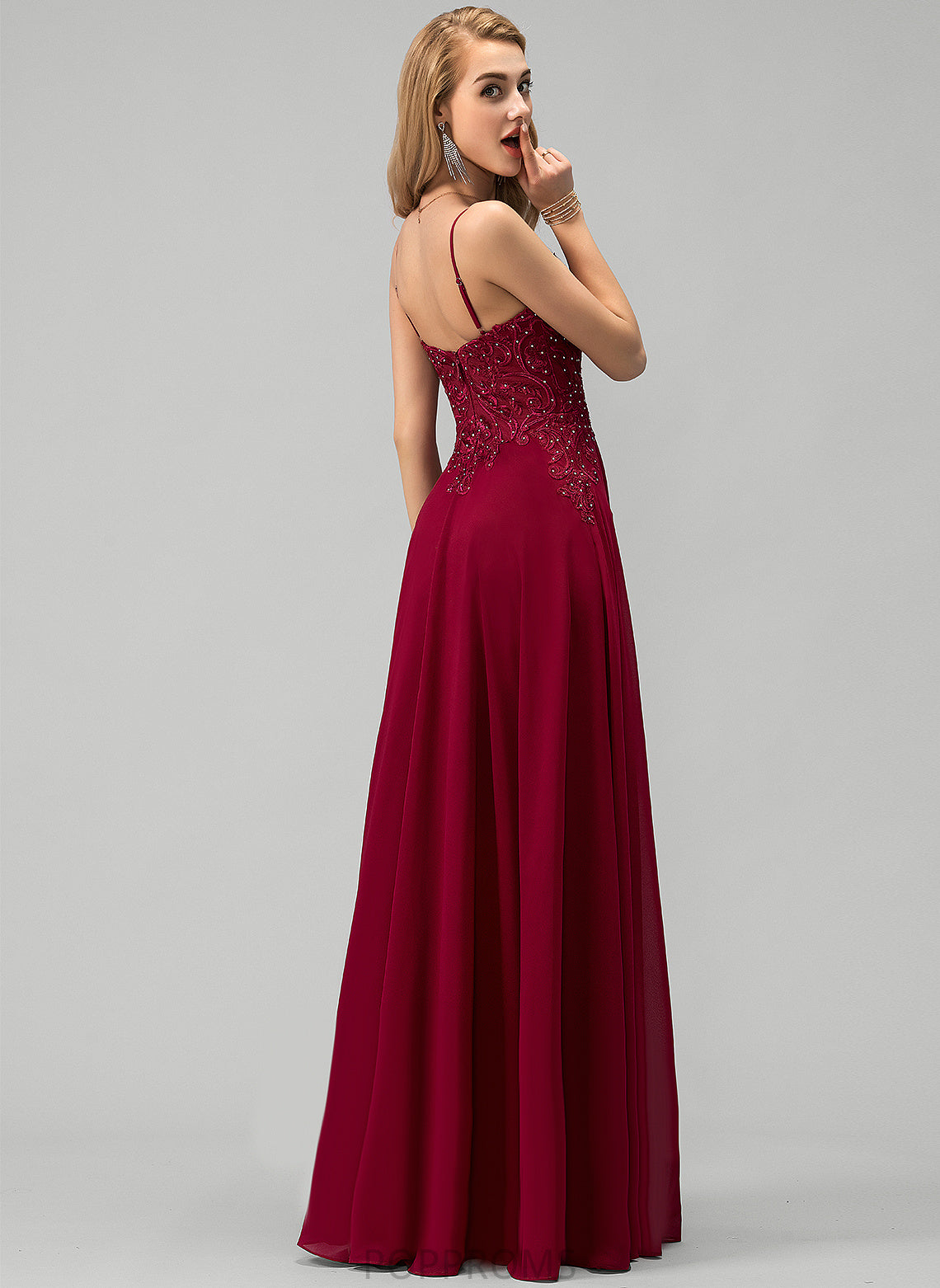 Lace Floor-Length Sue Sweetheart Chiffon With A-Line Rhinestone Prom Dresses