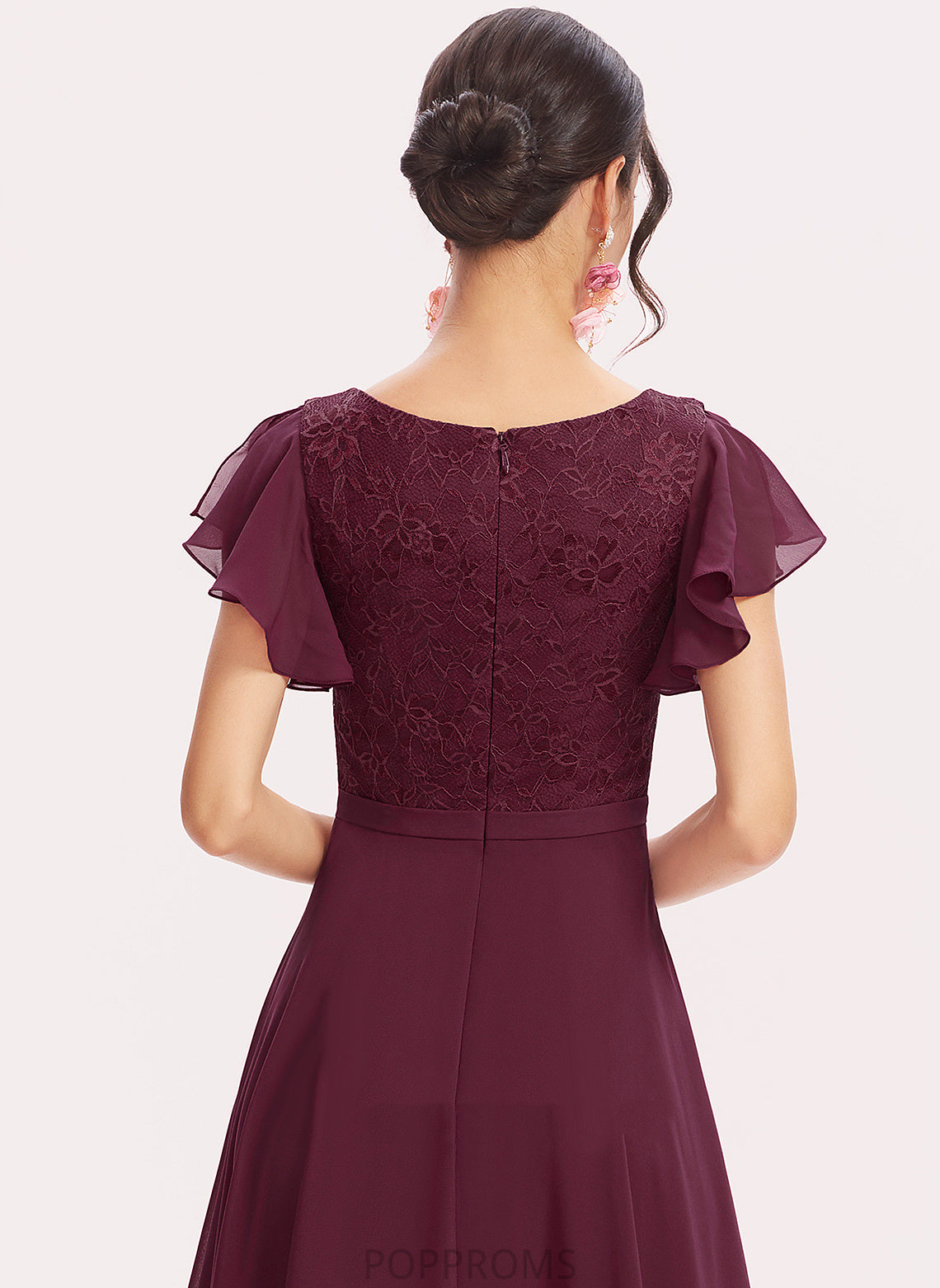 Ruffles Cocktail Dresses Chiffon Asymmetrical A-Line Cascading Nell Cocktail Lace V-neck Dress With