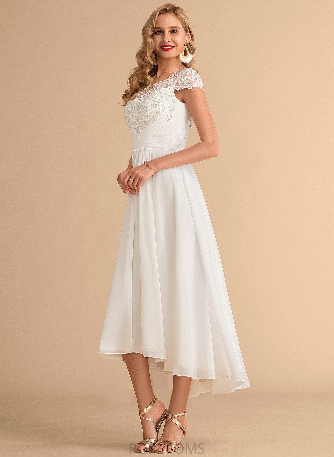 Chiffon Wedding Wedding Dresses A-Line Asymmetrical Lace Dress Scoop Terri