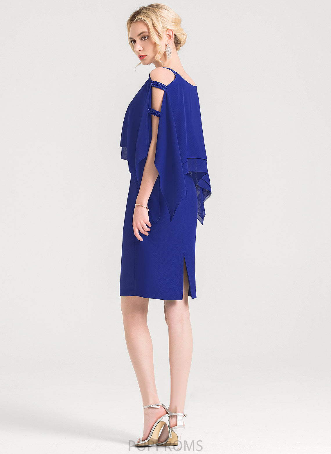 Cascading Scoop Sheath/Column Chiffon Neck Deja Ruffles Cocktail Dress Cocktail Dresses Beading With Knee-Length