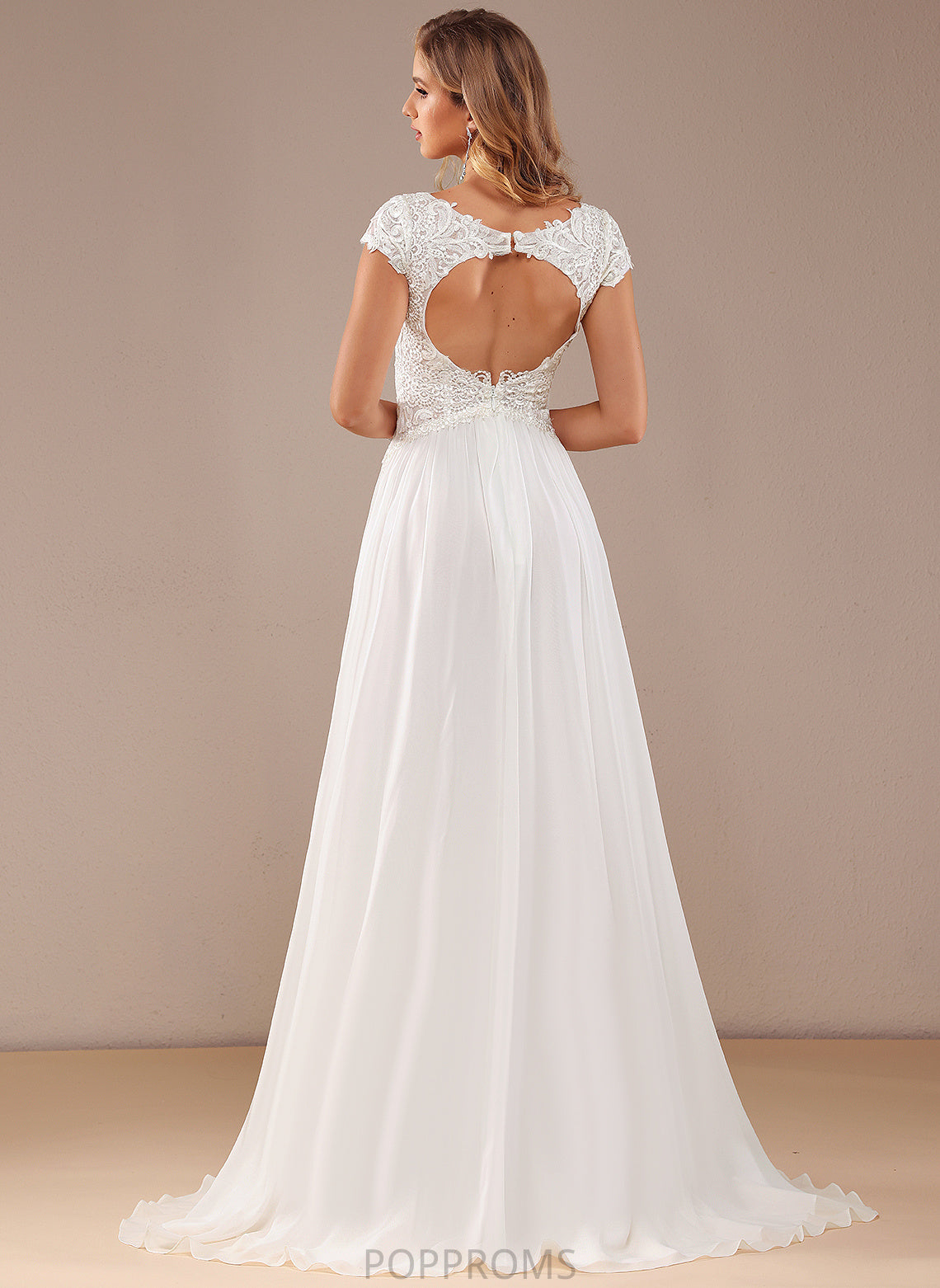 Cindy Front Chiffon Sweep V-neck Train With Wedding Lace A-Line Wedding Dresses Split Dress Lace