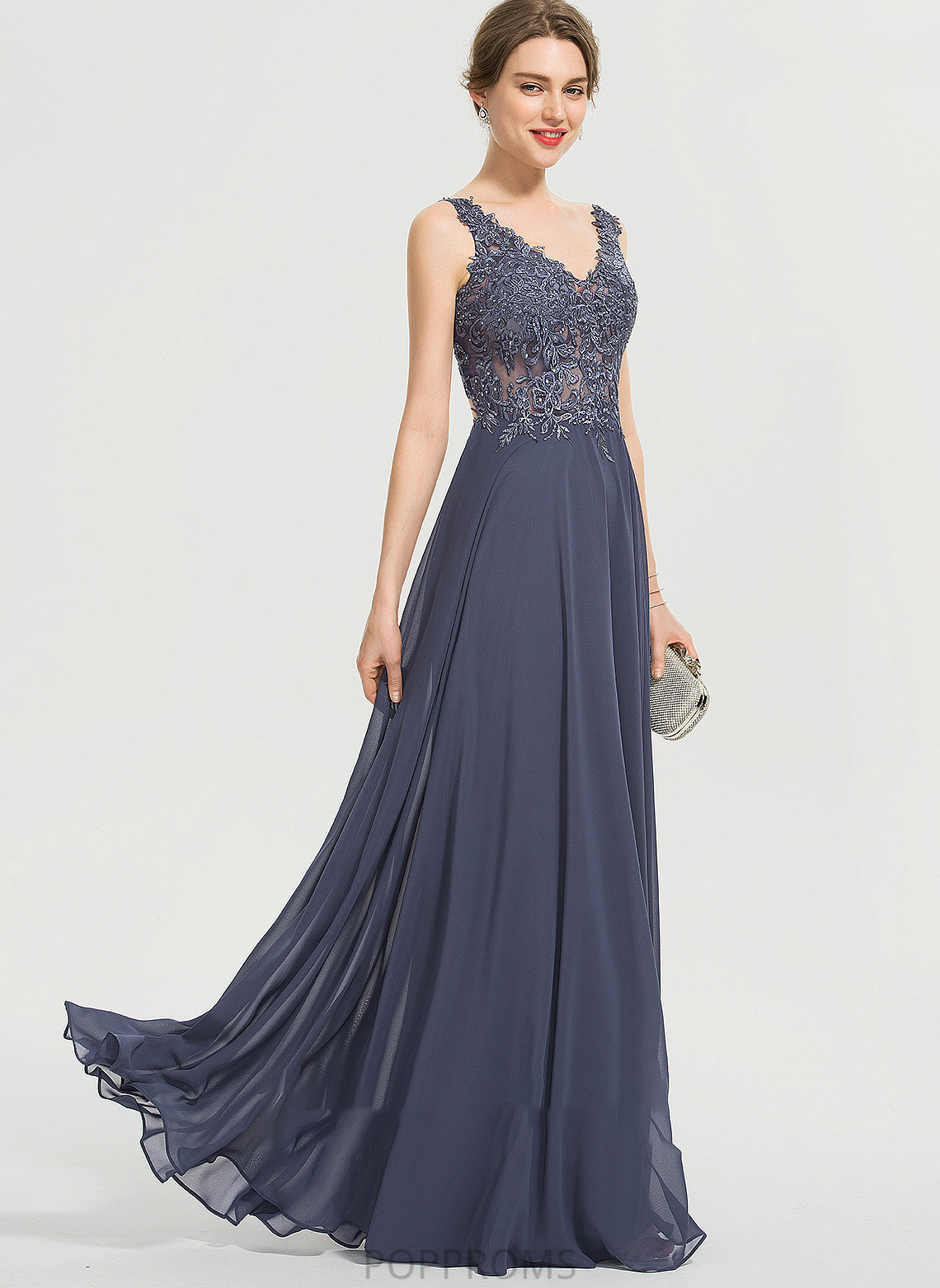 Chiffon Prom Dresses Split Sequins V-neck A-Line Malia With Front Floor-Length Beading