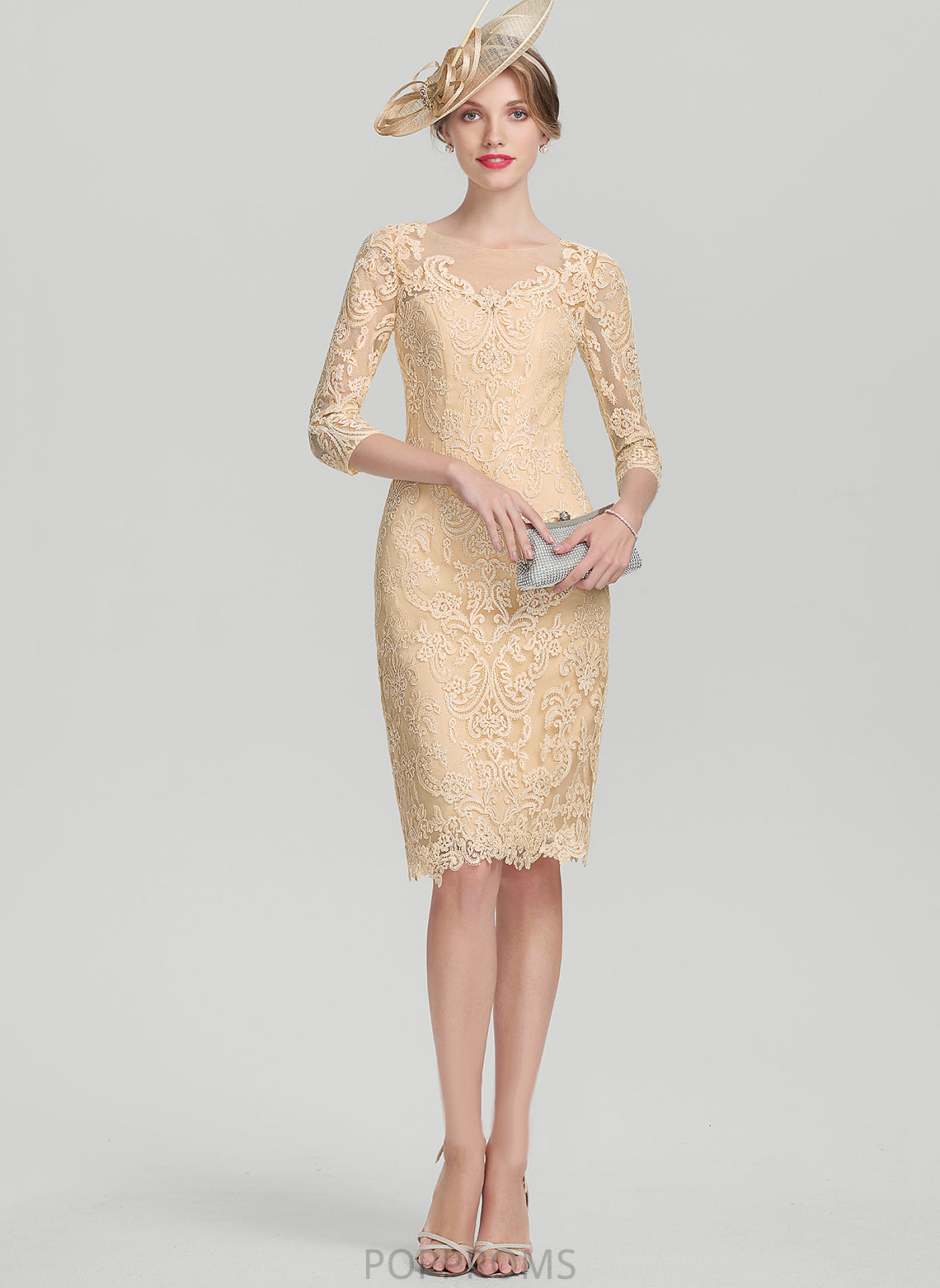 Knee-Length Mother of the Bride Dresses Lace With of Beading Mother Scoop Bride Sequins Neck Marley Dress the Sheath/Column