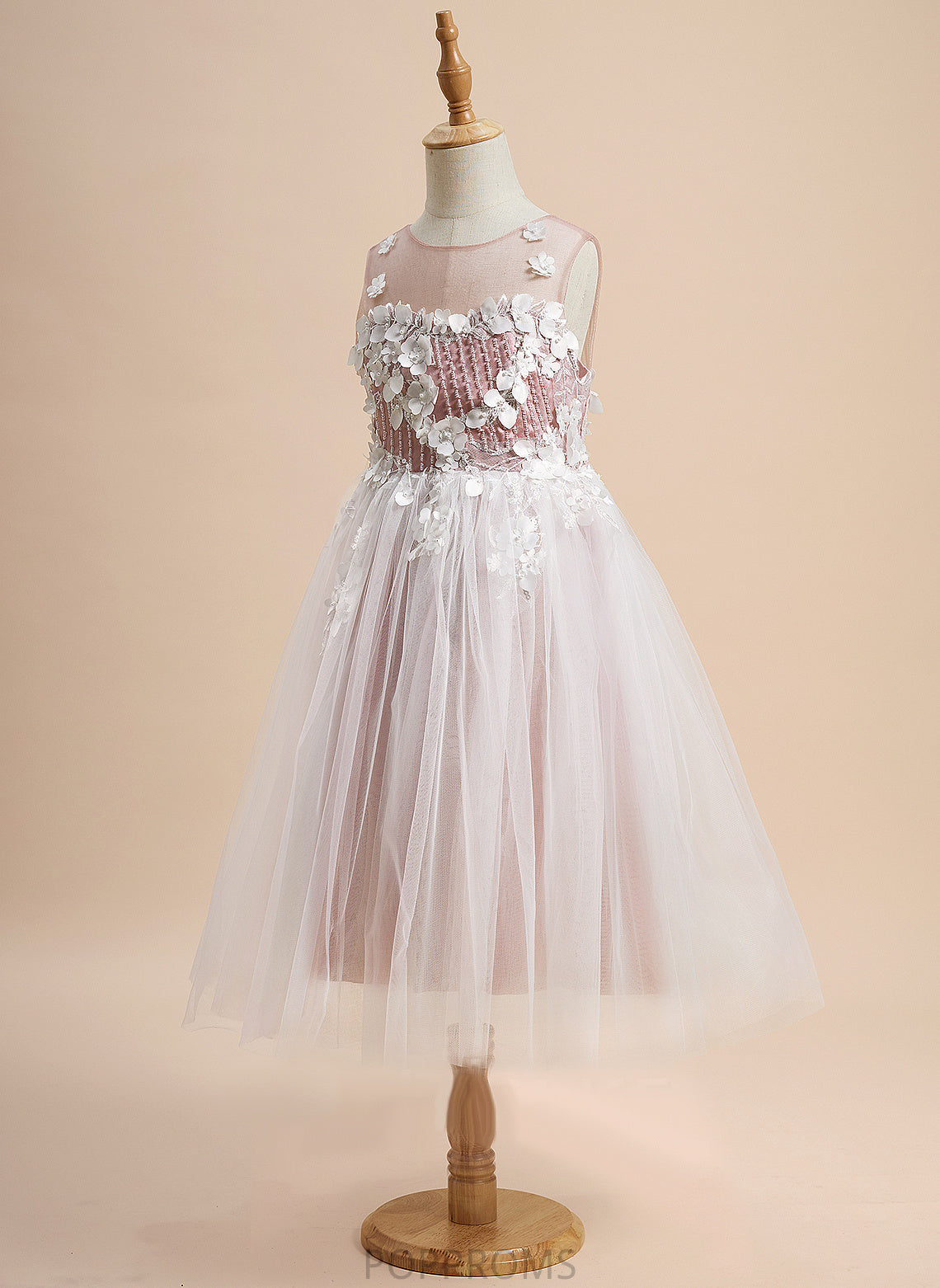 Flower Scoop Tulle Lace/Beading/Flower(s) A-Line Harper - Flower Girl Dresses Girl Sleeveless With Tea-length Dress Neck