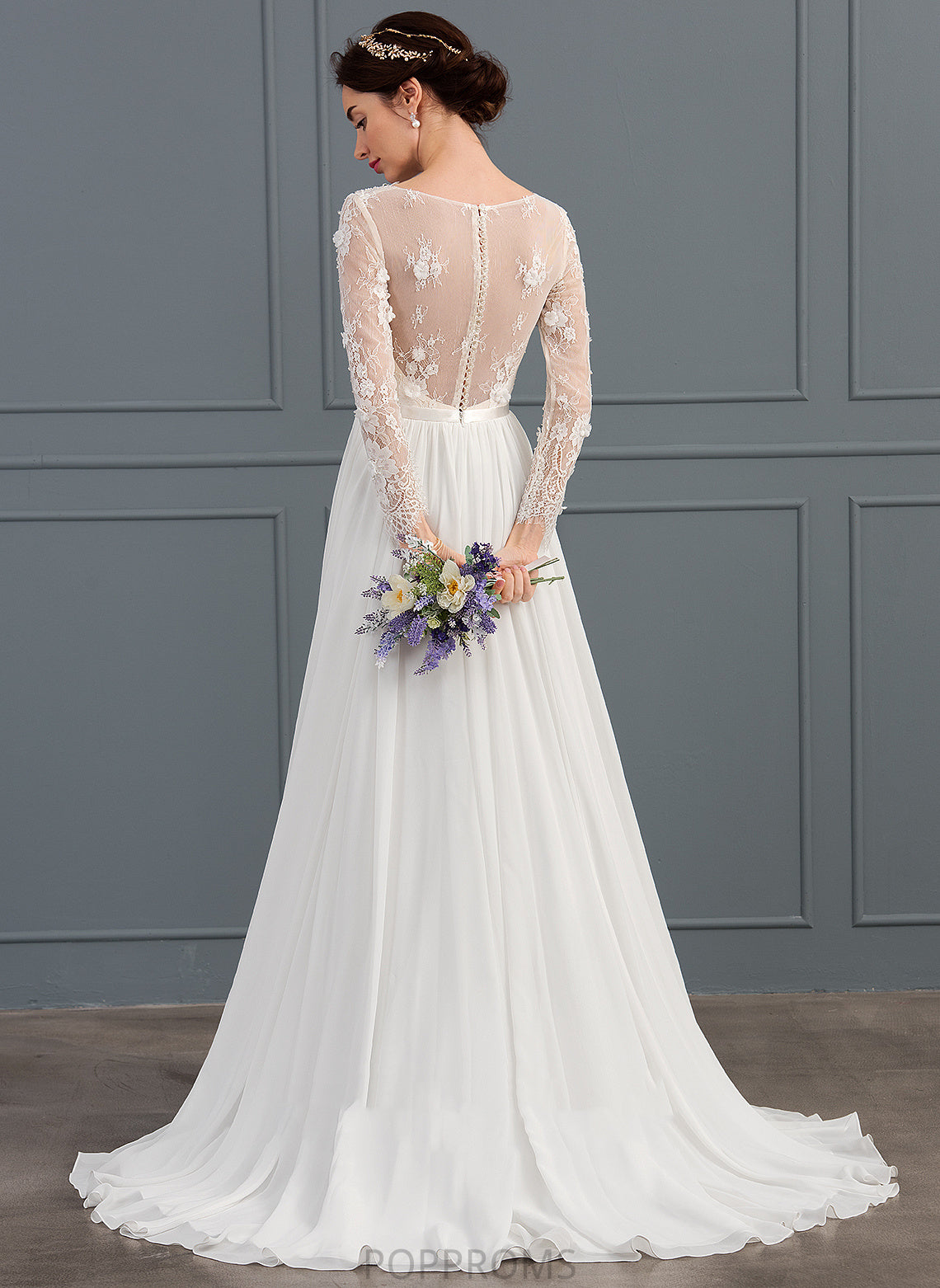 Dress Sweep Gill Chiffon Beading With Sequins Lace Train V-neck A-Line Wedding Dresses Wedding