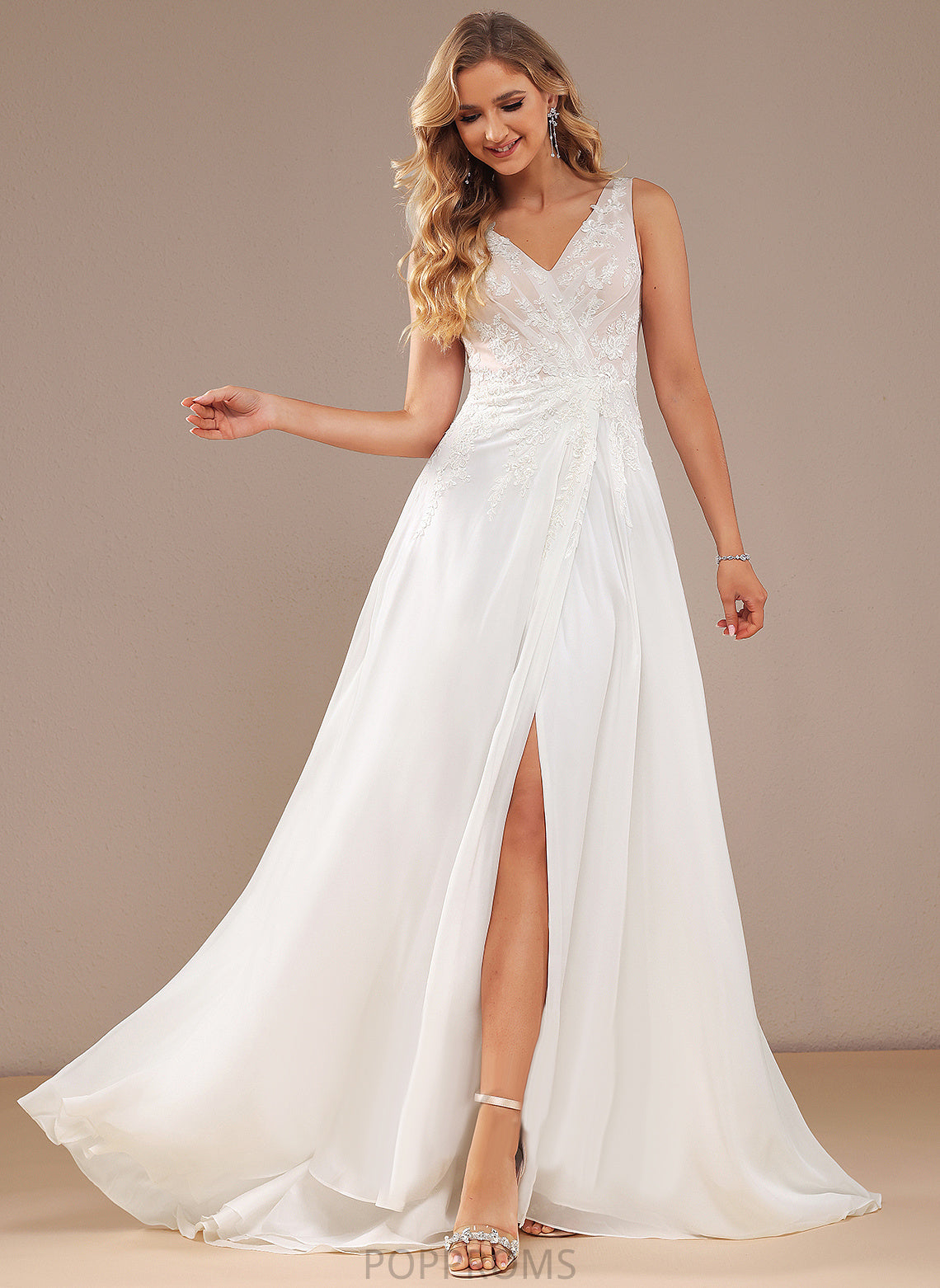 Train A-Line With Lace Sweep Split Dress Lace Wedding Chiffon Wedding Dresses Front Kaydence V-neck Sequins