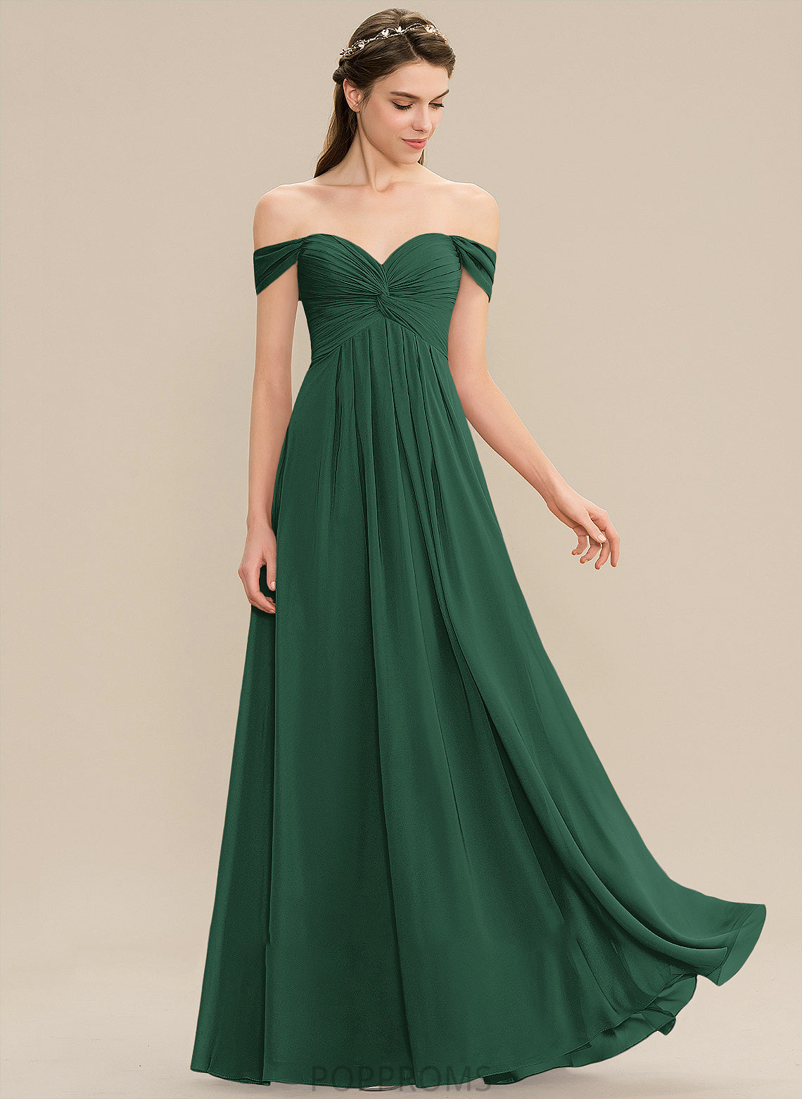 Length A-Line Off-the-Shoulder Ruffle Neckline Fabric Embellishment Silhouette Floor-Length Mariah Sleeveless Spaghetti Staps Bridesmaid Dresses