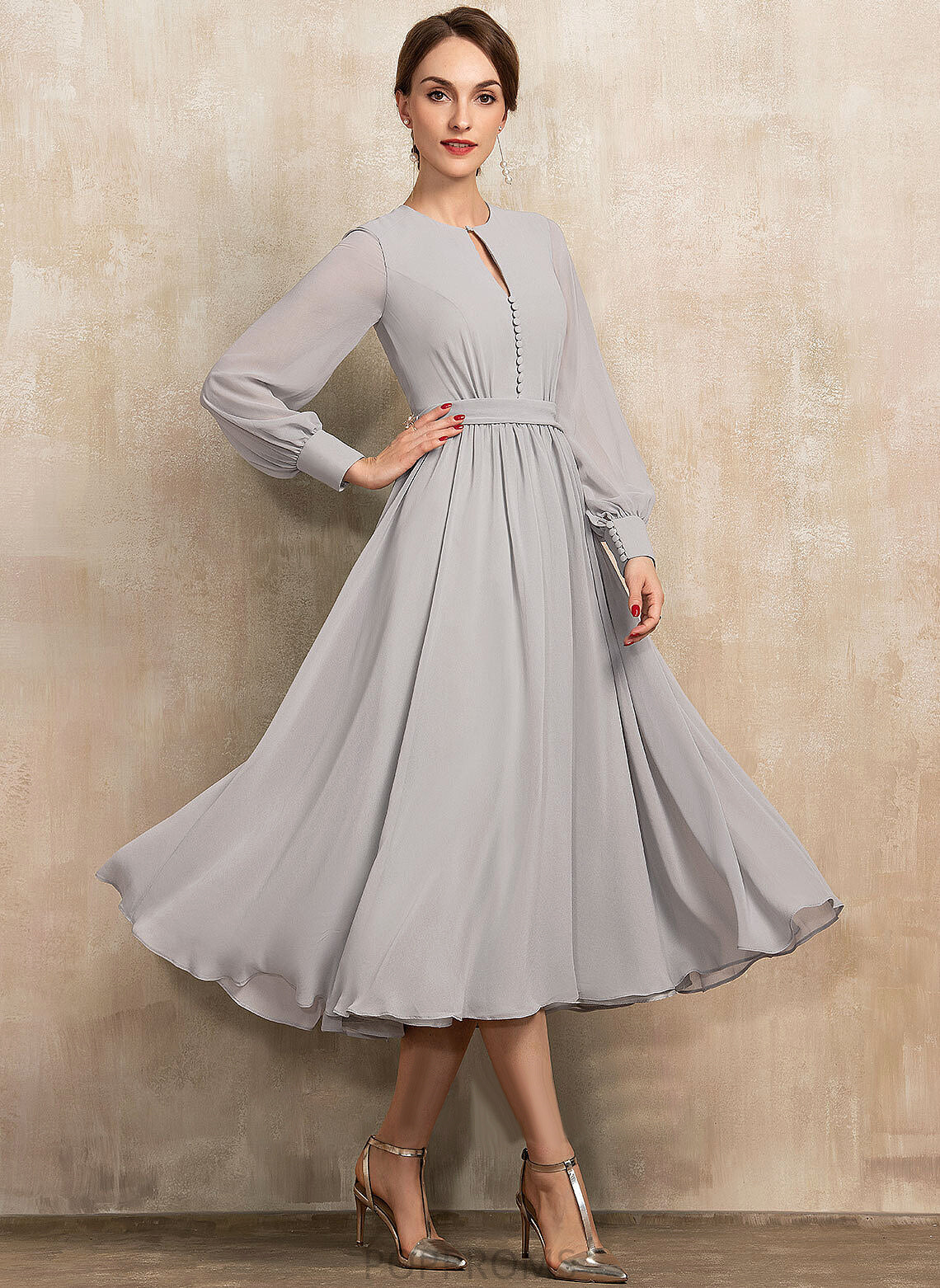 Mother Chiffon Tea-Length With A-Line Neck Bow(s) Bride Brenna the Mother of the Bride Dresses Dress Scoop of