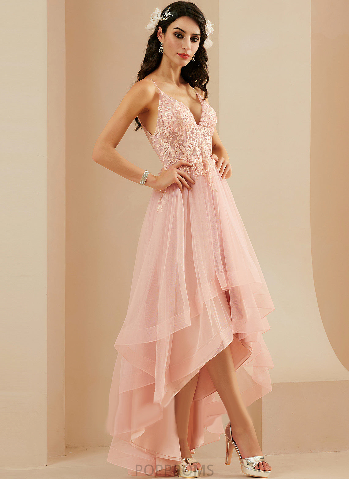 Tulle Lace Prom Dresses Sadie V-neck Asymmetrical Ball-Gown/Princess