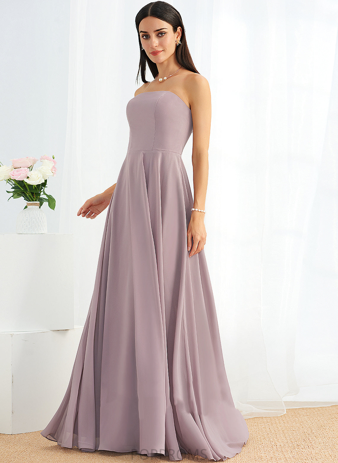 Strapless SplitFront Floor-Length Silhouette Neckline Length A-Line Fabric Embellishment Peyton Natural Waist Floor Length Bridesmaid Dresses