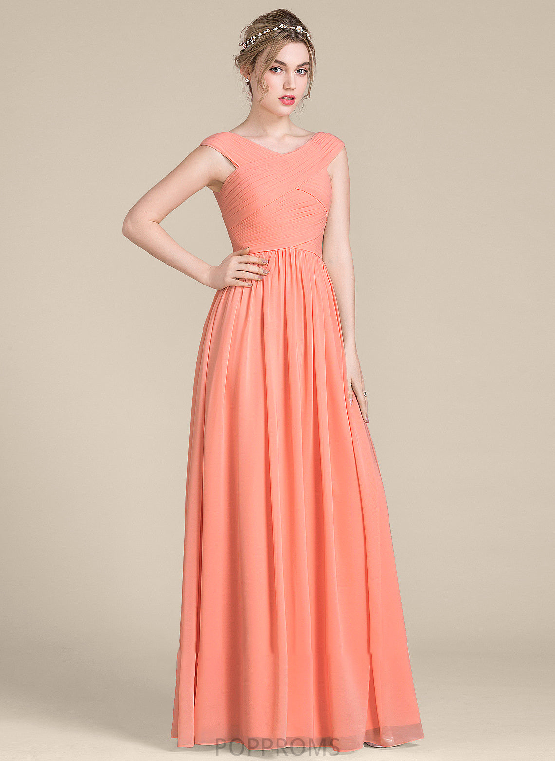 Ruffle Chiffon With Floor-Length Ball-Gown/Princess V-neck Prom Dresses Elisa