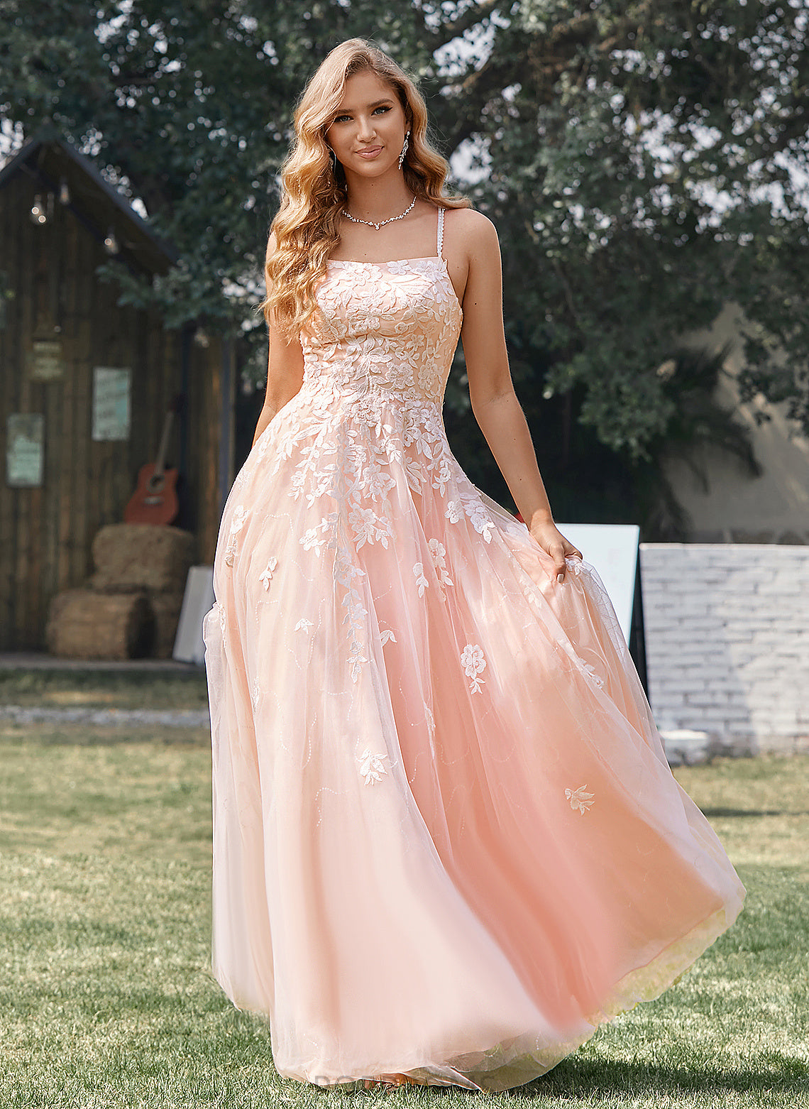 Ball-Gown/Princess Prom Dresses Alexia Square Floor-Length Sequins With Tulle Lace