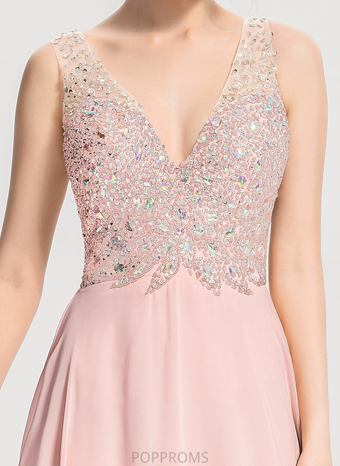 Sequins A-Line Chiffon Beading Prom Dresses Split V-neck With Front Floor-Length Alexandria